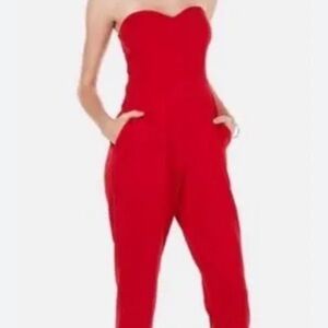 Express Red cropped jumpsuit perfect for the holidays!